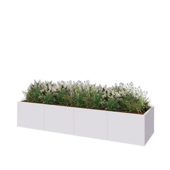 Jardinera XXL de acero - Rectángulo - 320 x 80 x 60 cm - RAL9010 mate (blanco) - Con placa inferior