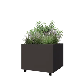 Jardinera de acero - Cuadrado - 80 x 80 x 60 cm - Otro color RAL - Con placa inferior - Con ruedas