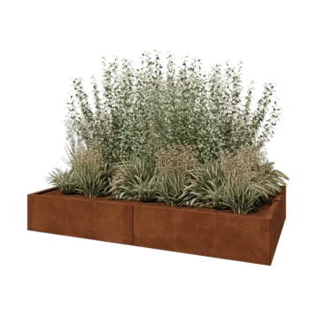 Jardinera XXL de acero corten - Rectángulo - 200 x 120 x 30 cm - Con placa inferior