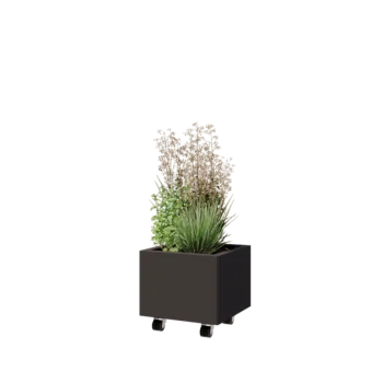 Jardinera de acero - Cuadrado - 40 x 40 x 30 cm - RAL7016 mate (gris antracita) - Con placa inferior - Con ruedas