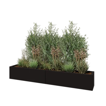 Jardinera XXL de acero - Rectángulo - 200 x 30 x 30 cm - RAL9005 mate (negro) - Sin placa inferior