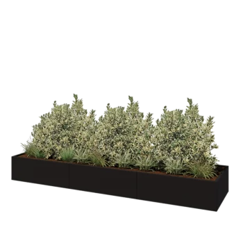 Jardinera XXL de acero - Rectángulo - 360 x 80 x 40 cm - RAL9005 mate (negro) - Con placa inferior