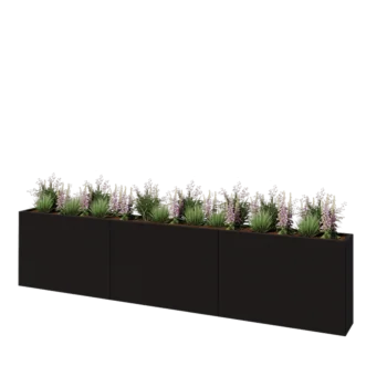 Jardinera XXL de acero - Rectángulo - 360 x 30 x 80 cm - RAL9005 mate (negro) - Sin placa inferior