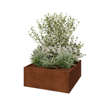 Jardinera de acero corten - Cuadrado - 100 x 100 x 40 cm - Con placa inferior