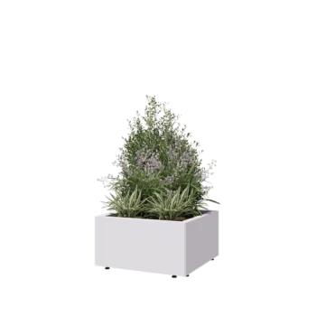 Jardinera de acero - Cuadrado - 60 x 60 x 30 cm - RAL9010 mate (blanco) - Con placa inferior - Con patas