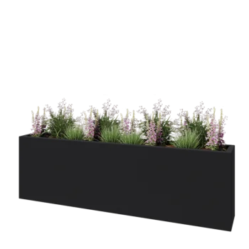 Jardinera de fibra de vidrio - Rectángulo - 200 x 30 x 60 cm - RAL7021 mate (gris negruzco) - Con fondo