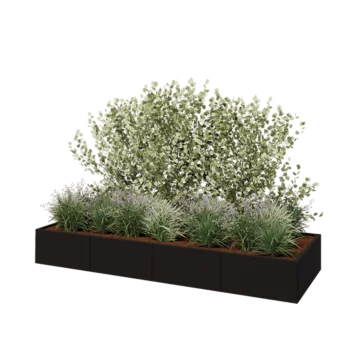 Jardinera XXL de acero - Rectángulo - 320 x 100 x 40 cm - RAL9005 mate (negro) - Con placa inferior