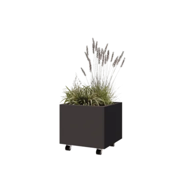 Jardinera de acero - Cuadrado - 50 x 50 x 40 cm - RAL7016 mate (gris antracita) - Con placa inferior - Con ruedas