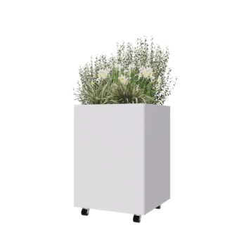 Jardinera de acero - Cuadrado - 60 x 60 x 80 cm - RAL9010 mate (blanco) - Con placa inferior - Con ruedas