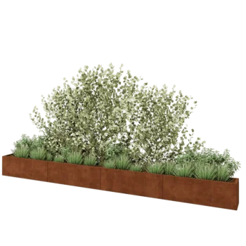 Jardinera XXL de acero corten - Rectángulo - 480 x 30 x 40 cm - Con placa inferior