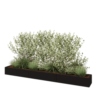 Jardinera XXL de acero - Rectángulo - 360 x 40 x 30 cm - RAL9005 mate (negro) - Con placa inferior