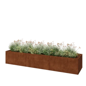 Jardinera XXL de acero corten - Rectángulo - 360 x 80 x 60 cm - Con placa inferior