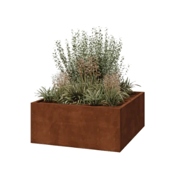 Jardinera de acero corten - Cuadrado - 140 x 140 x 60 cm - Soldado - Con placa inferior