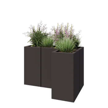 Jardinera de acero - Forma de L - 90 x 60 x 60 cm - RAL7016 mate (gris antracita) - Con placa inferior