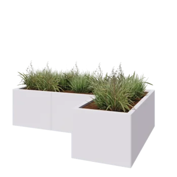Jardinera de acero - Forma de L - 150 x 100 x 40 cm - RAL9010 mate (blanco) - Sin placa inferior