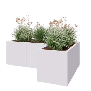 Jardinera de acero - Forma de L - 150 x 100 x 50 cm - RAL9010 mate (blanco) - Sin placa inferior