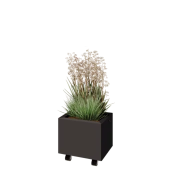 Jardinera de acero - Rectángulo - 40 x 30 x 30 cm - RAL7016 mate (gris antracita) - Con placa inferior - Con ruedas