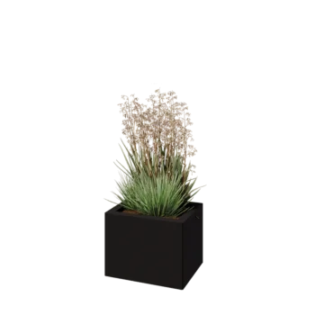 Jardinera de acero - Rectángulo - 40 x 30 x 30 cm - RAL9005 mate (negro) - Con placa inferior
