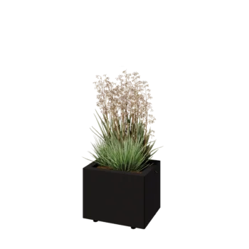 Jardinera de acero - Rectángulo - 40 x 30 x 30 cm - RAL9005 mate (negro) - Con placa inferior - Con patas