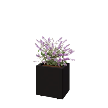 Jardinera de acero - Rectángulo - 40 x 30 x 40 cm - RAL9005 mate (negro) - Con placa inferior - Con patas