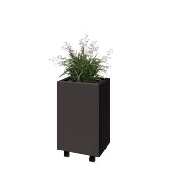 Jardinera de acero - Rectángulo - 40 x 30 x 60 cm - RAL7016 mate (gris antracita) - Con placa inferior - Con ruedas