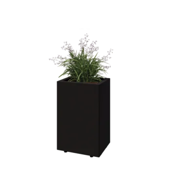 Jardinera de acero - Rectángulo - 40 x 30 x 60 cm - RAL9005 mate (negro) - Con placa inferior - Con patas