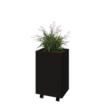 Jardinera de acero - Rectángulo - 40 x 30 x 60 cm - RAL9005 mate (negro) - Con placa inferior - Con ruedas