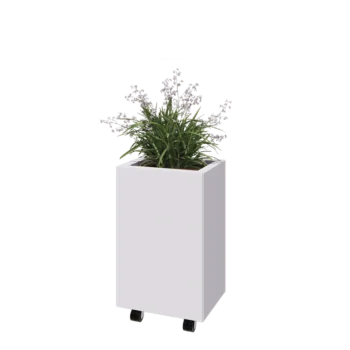 Jardinera de acero - Rectángulo - 40 x 30 x 60 cm - RAL9010 mate (blanco) - Con placa inferior - Con ruedas