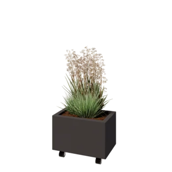 Jardinera de acero - Rectángulo - 50 x 30 x 30 cm - Otro color RAL - Con placa inferior - Con ruedas