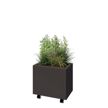 Jardinera de acero - Rectángulo - 50 x 30 x 40 cm - RAL7016 mate (gris antracita) - Con placa inferior - Con ruedas
