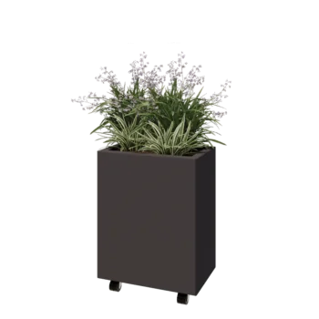 Jardinera de acero - Rectángulo - 50 x 30 x 60 cm - RAL7016 mate (gris antracita) - Con placa inferior - Con ruedas