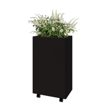 Jardinera de acero - Rectángulo - 50 x 30 x 80 cm - RAL9005 mate (negro) - Con placa inferior - Con ruedas