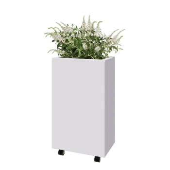 Jardinera de acero - Rectángulo - 50 x 30 x 80 cm - RAL9010 mate (blanco) - Con placa inferior - Con ruedas