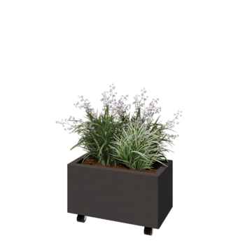 Jardinera de acero - Rectángulo - 60 x 30 x 30 cm - RAL7016 mate (gris antracita) - Con placa inferior - Con ruedas