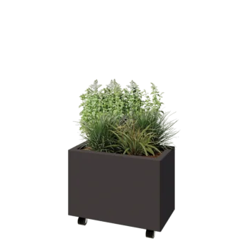 Jardinera de acero - Rectángulo - 60 x 30 x 40 cm - RAL7016 mate (gris antracita) - Con placa inferior - Con ruedas