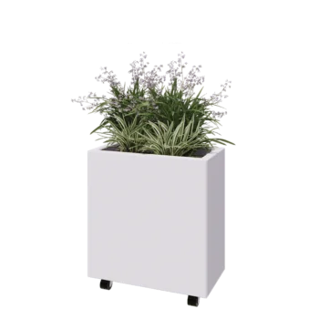 Jardinera de acero - Rectángulo - 60 x 30 x 60 cm - RAL9010 mate (blanco) - Con placa inferior - Con ruedas