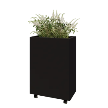 Jardinera de acero - Rectángulo - 60 x 30 x 80 cm - RAL9005 mate (negro) - Con placa inferior - Con ruedas