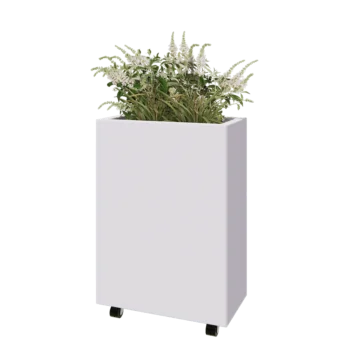 Jardinera de acero - Rectángulo - 60 x 30 x 80 cm - RAL9010 mate (blanco) - Con placa inferior - Con ruedas