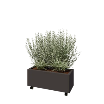 Jardinera de acero - Rectángulo - 80 x 30 x 30 cm - Otro color RAL - Con placa inferior - Con ruedas