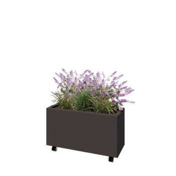 Jardinera de acero - Rectángulo - 80 x 30 x 40 cm - Otro color RAL - Con placa inferior - Con ruedas