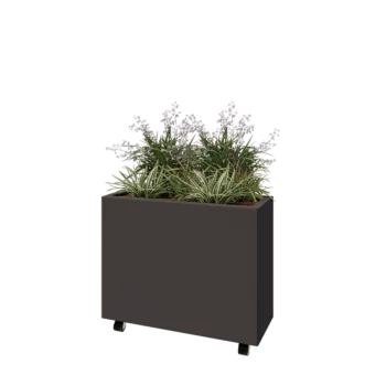 Jardinera de acero - Rectángulo - 80 x 30 x 60 cm - Otro color RAL - Con placa inferior - Con ruedas