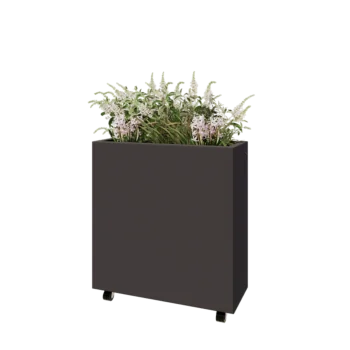 Jardinera de acero - Rectángulo - 80 x 30 x 80 cm - RAL7016 mate (gris antracita) - Con placa inferior - Con ruedas