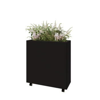 Jardinera de acero - Rectángulo - 80 x 30 x 80 cm - RAL9005 mate (negro) - Con placa inferior - Con ruedas