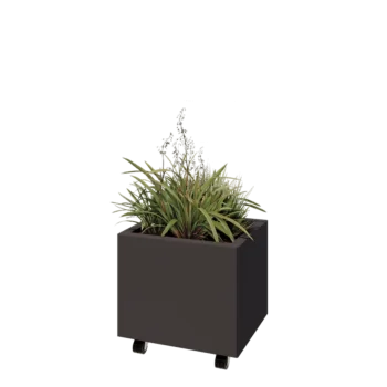 Jardinera de acero - Rectángulo - 50 x 40 x 40 cm - RAL7016 mate (gris antracita) - Con placa inferior - Con ruedas