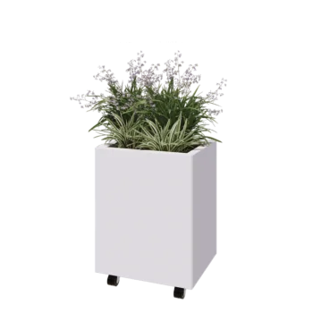 Jardinera de acero - Rectángulo - 50 x 40 x 60 cm - RAL9010 mate (blanco) - Con placa inferior - Con ruedas