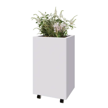 Jardinera de acero - Rectángulo - 50 x 40 x 80 cm - RAL9010 mate (blanco) - Con placa inferior - Con ruedas