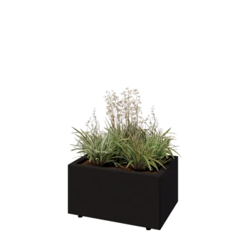 Jardinera de acero - Rectángulo - 60 x 40 x 30 cm - RAL9005 mate (negro) - Con placa inferior - Con patas