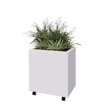 Jardinera de acero - Rectángulo - 60 x 40 x 60 cm - RAL9010 mate (blanco) - Con placa inferior - Con ruedas