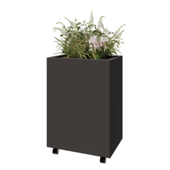 Jardinera de acero - Rectángulo - 60 x 40 x 80 cm - RAL7016 mate (gris antracita) - Con placa inferior - Con ruedas