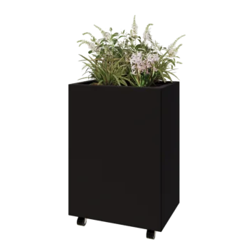 Jardinera de acero - Rectángulo - 60 x 40 x 80 cm - RAL9005 mate (negro) - Con placa inferior - Con ruedas